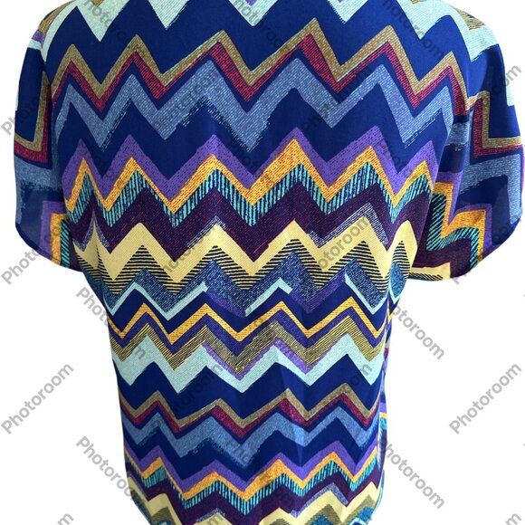 Soprano Small Multicolor Zig Zag Short Sleeve Blouse - Picture 3 of 4
